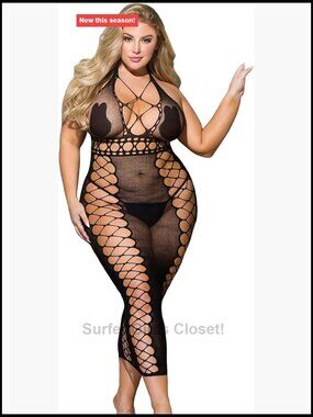 Halterneck Fishnet Bodystocking Lingerie Dress Women Sexy One Piece Hollow Rave